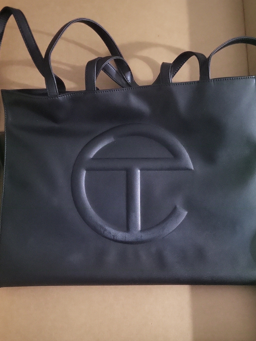 TELFAR Black Embossed Logo Shopping Tote Bag